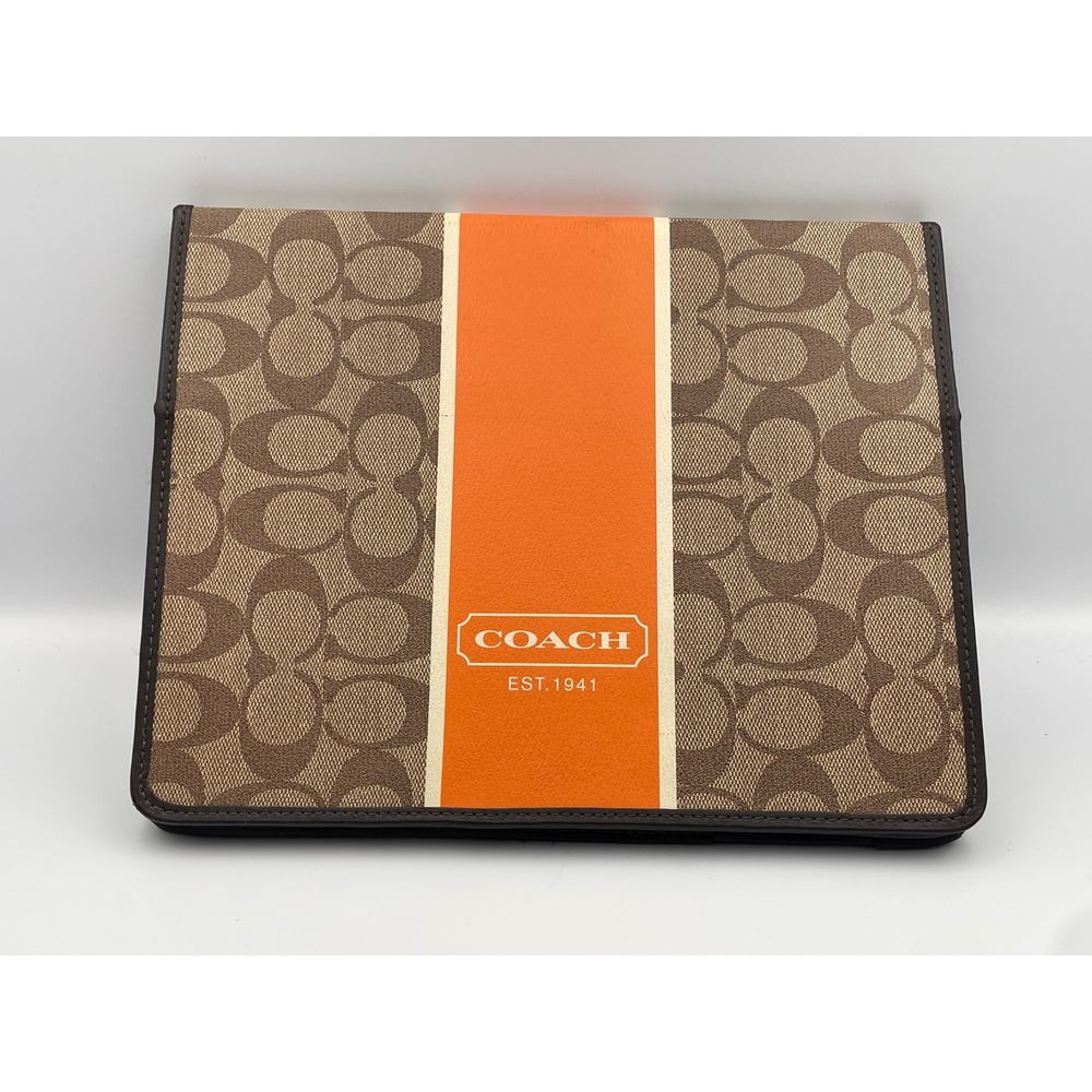 Coach Signature Heritage C Stripe iPad Case Brown Orange Monogram Folio